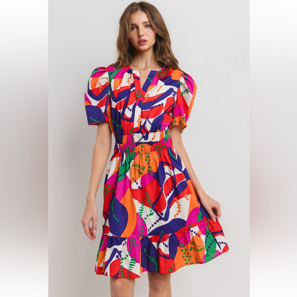 05 Fabulous Floral Print Puff Sleeve Ruffle Dress